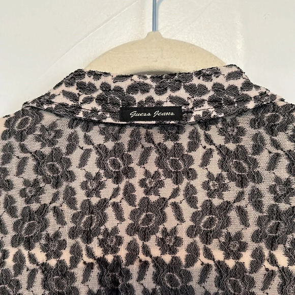 GUESS JEANS Y2K Flower Mesh Blouse EVC XL (fits like L- see measurements). - Picture 3 of 4
